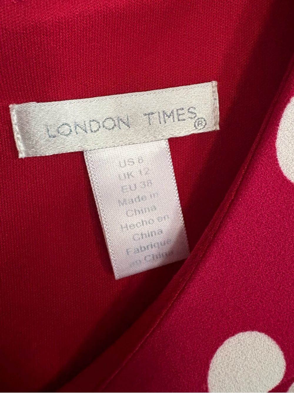 London Times Polka Dot Dress- Magenta & White- Size 8 - Picture 5 of 9